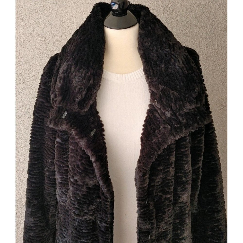 Dolce Cabo Faux Fur Textured Black Swing Coat Size XL - Picture 5 of 8